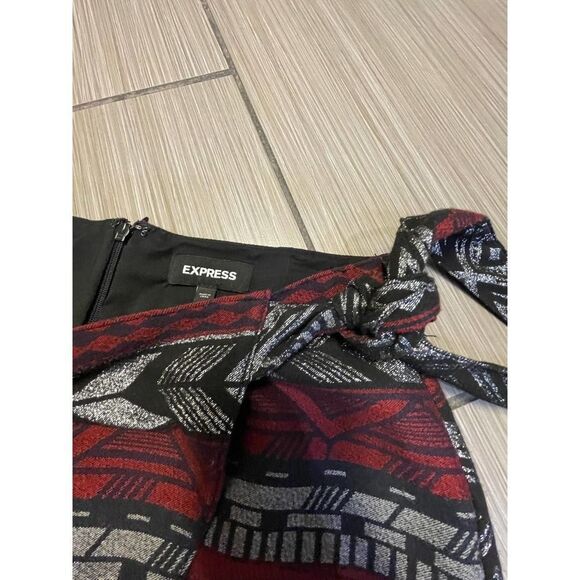 Express Aztec Southwest Wrap Tweed Mini Skirt Womens Sz 6 Stretch Gray Red nwt - Picture 10 of 11